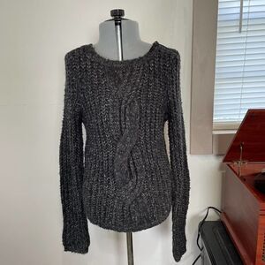LOFT Ann Taylor Heather Black Chunky Cable Knit Acrylic Blend Sweater Size XS